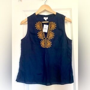 J. Crew Factory Navy Tank with Gold Embroidery